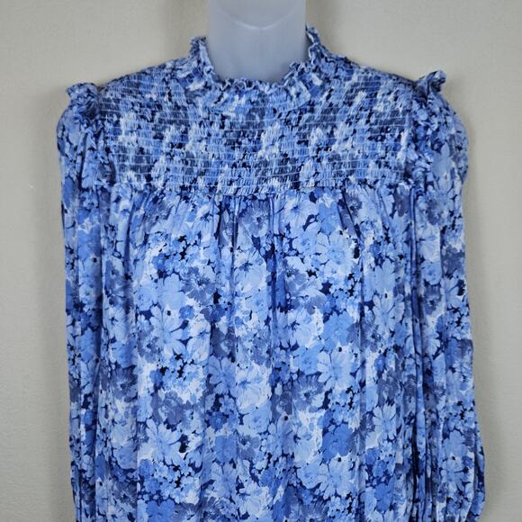 & OTHER STORIES Smocked A-Line Blouse Blue Floral Cottage Boho Chic Sheer Size 4 - Picture 14 of 14